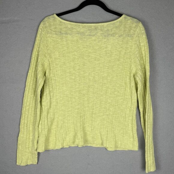 Eileen Fisher L Linen Cotton Sweater Chartreuse Lightweight - Picture 6 of 6